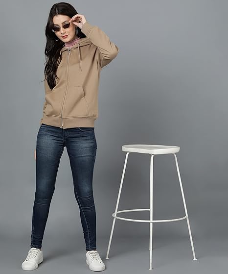 Women's Solid Zipper Hooded Sweatshirt |
